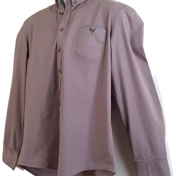TOMSWARE Men's S Fitted Shirt Brown Button Pocket Long Sleeve Drop Tail Cotton - Picture 10 of 12